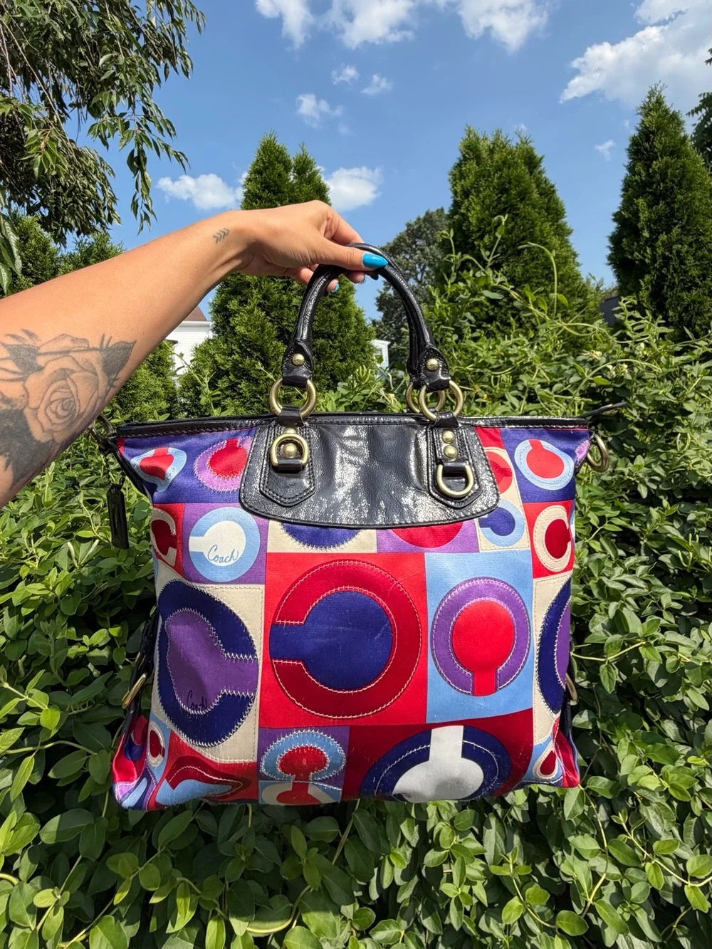 Vintage Y2K Coach Madison Op Art Julianne Multicolor Canvas Tote Bag 2008